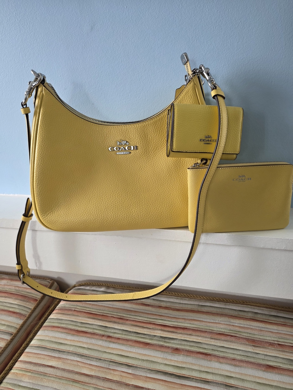 COACH Yellow Pebbled Leather Bag SET